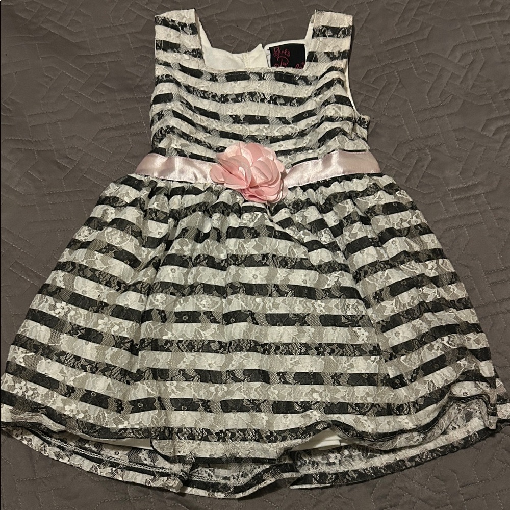 Elegant Striped Kids Formal Dress with Pink Accent